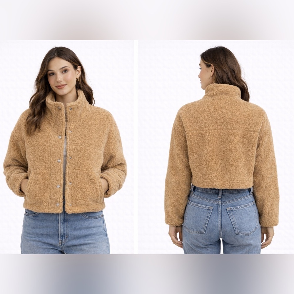 Tiger Mist Tan Teddy Jacket Plush Fuzzy Texture and silky inner lining